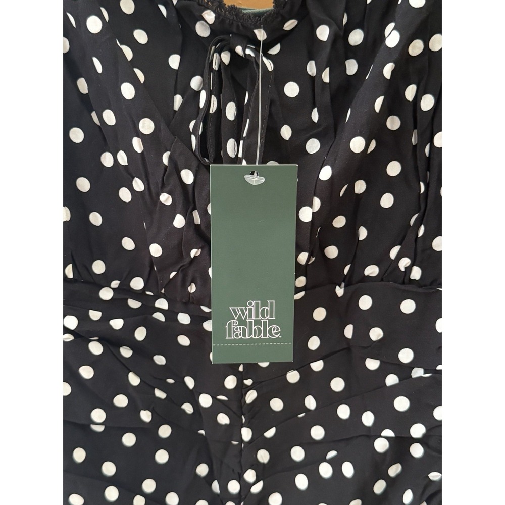 Wild Fable Women's Ruched Mini A-Line Dress Size XXL Black/White Polka Dots NWT - Picture 9 of 10
